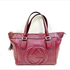 Auth Gucci Bordeaux Purple Leather SoHo Small GG Monogram Zip Working Tote